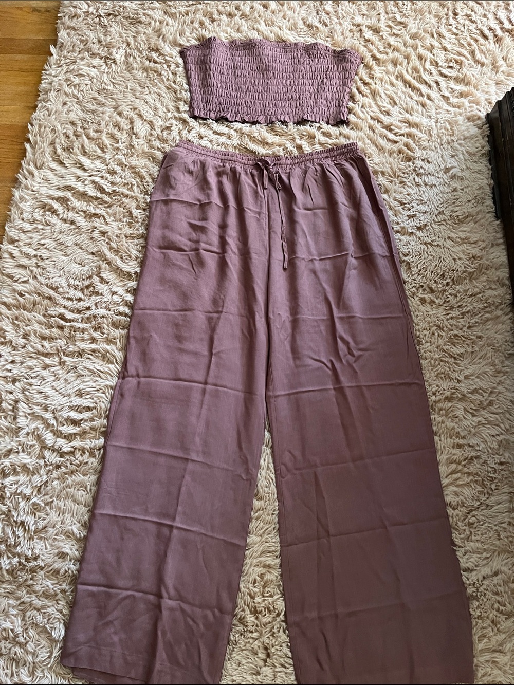 Fashion Nova Brown Wide Leg Drawstring Pant Set with tube top